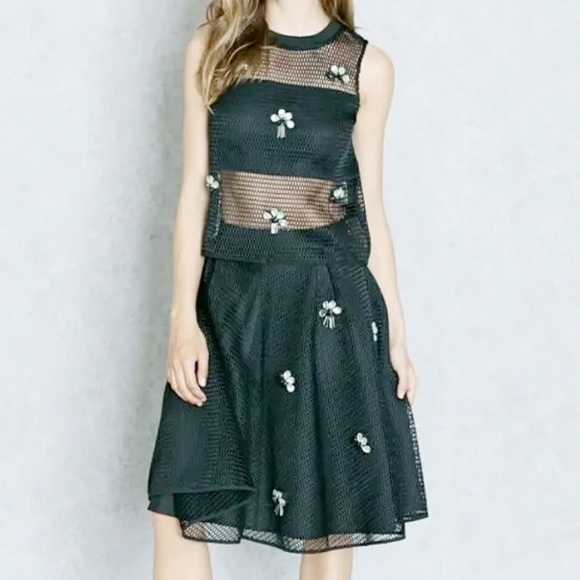 Endless Rose Tops - 😍 Endless Rose Black Embellished Mesh Sleeveless Crop Top + Skirt